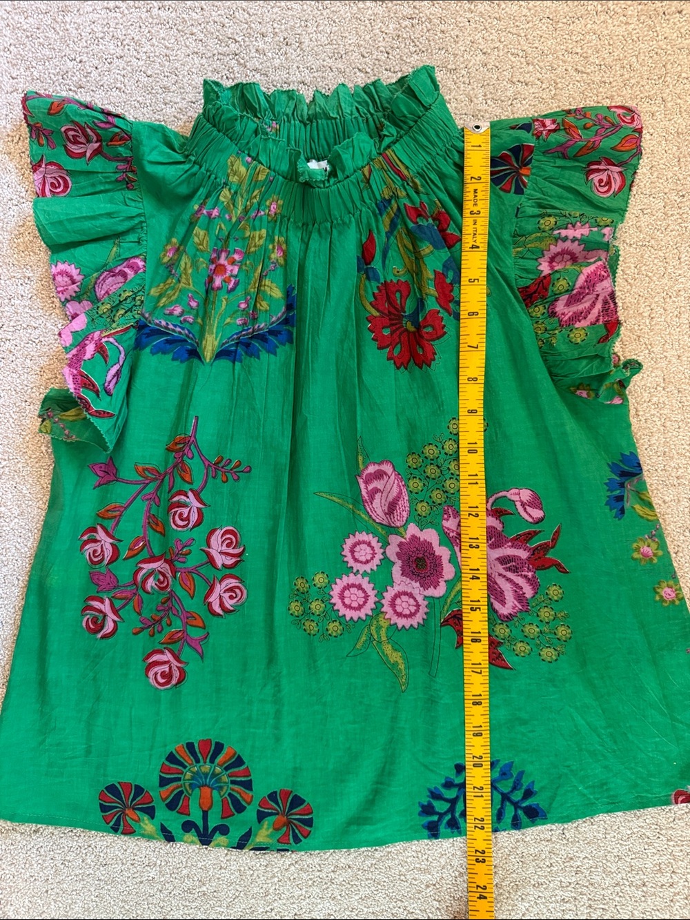 THML Green Floral Ruffle Sleeve cotton Tunic Top, XS - Picture 5 of 7